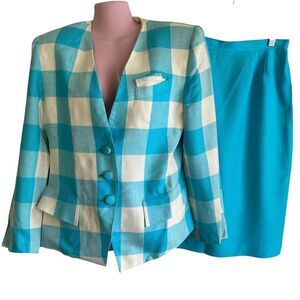 Vintage Kasper for ASL Skirt Suit Womens 10 Check Blazer Shoulder Pads 90s